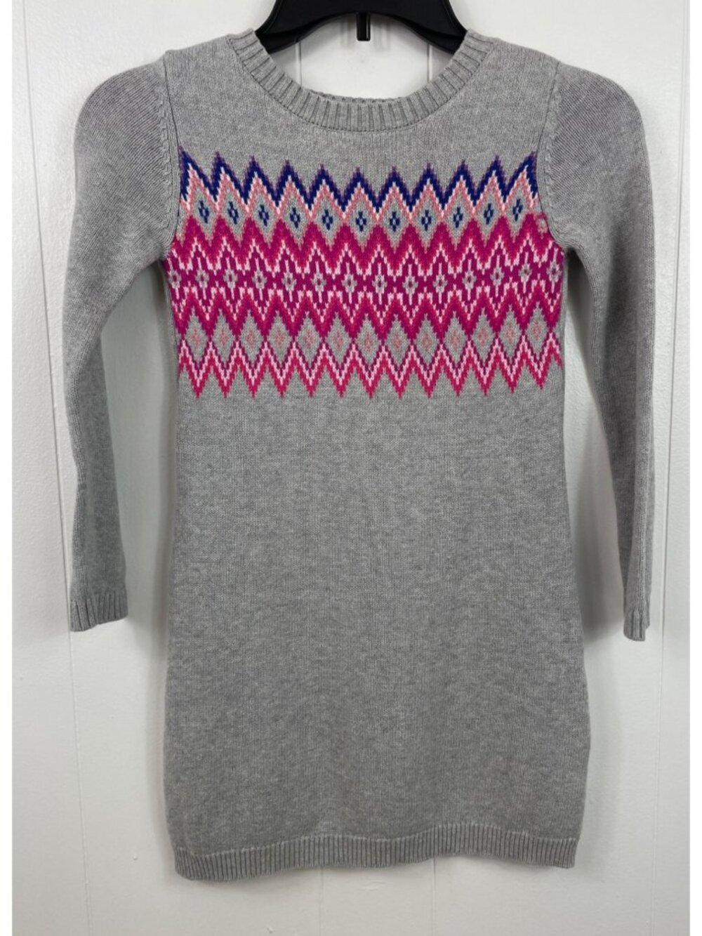 Carters Kid Girls Fair Isle Sweater Dress Gray & Pink 6/6X Winter Wear